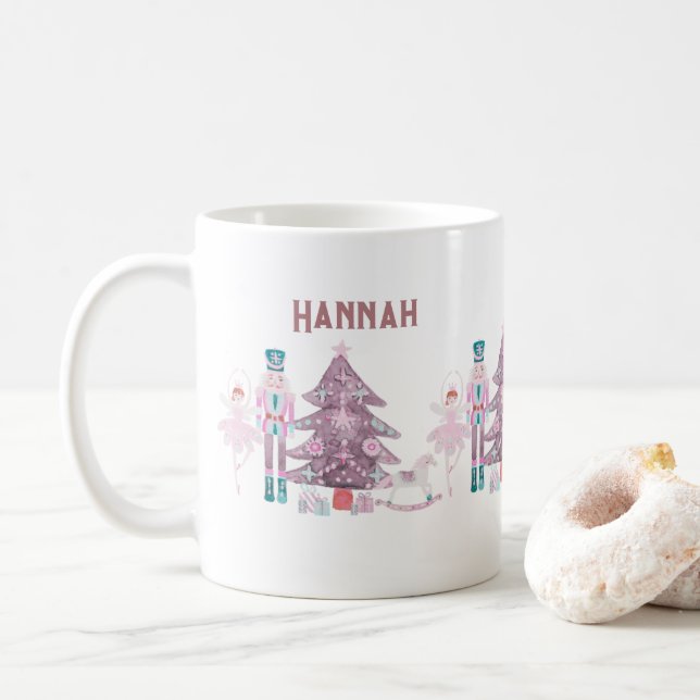Casse-noix rose Pastel Mug de café personnalisé (Avec donut)