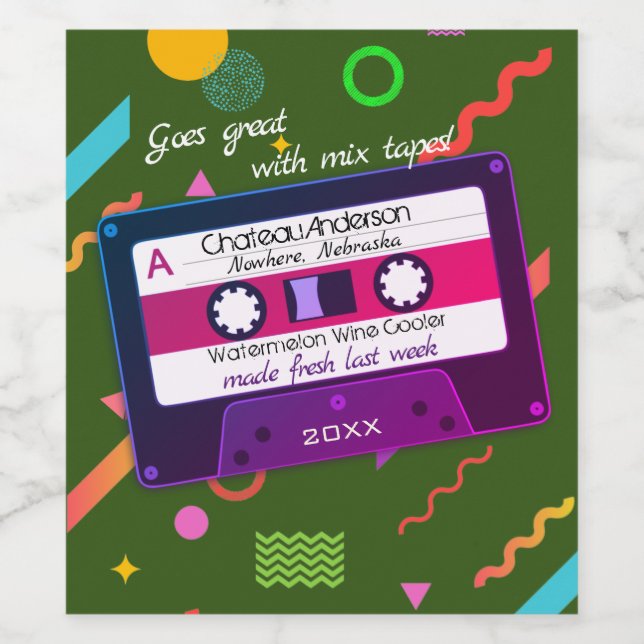 Cassette Mix-Band 80er Rettro personalisierte haus Weinetikett (Einzelnes Label)
