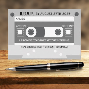 Cassette Tape Song Request Music Themed Wedding RSVP Karte