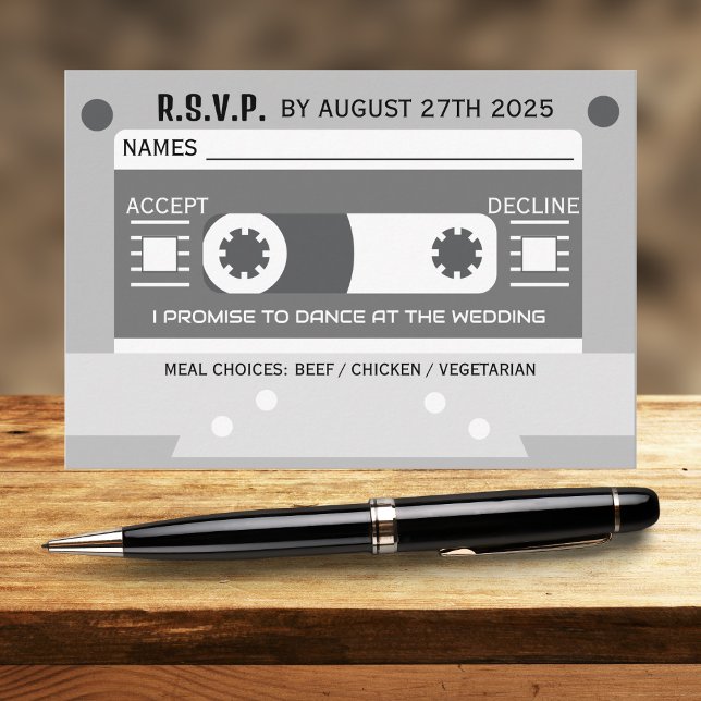 Cassette Tape Song Request Music Themed Wedding RSVP Karte (Von Creator hochgeladen)