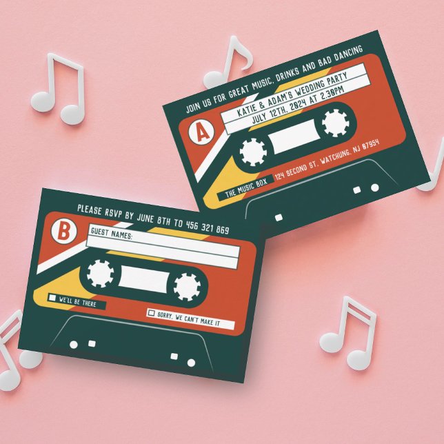 CASSETTE WEDD INVITATION RSVP CARD MITTEILUNGSKARTE (Von Creator hochgeladen)