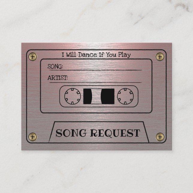 Cassette Wedding Song Anfrage rosa Metallic Beilag Begleitkarte (Vorderseite)