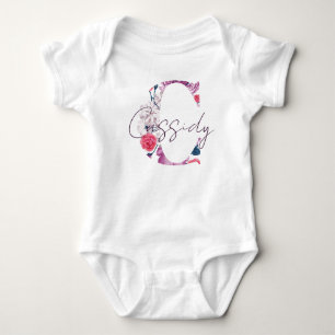 Cassidy Baby Name Blumen Script Vintag Floral C Strampler