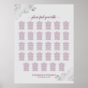 Cassis auf Grau 29 Tisch Hochzeits-Sitzplan Poster