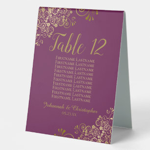 Cassis & Gold Wedding Table Number Seating Chart Tischaufsteller