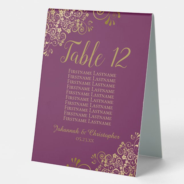 Cassis & Gold Wedding Table Number Seating Chart Tischaufsteller (Vorderseite)
