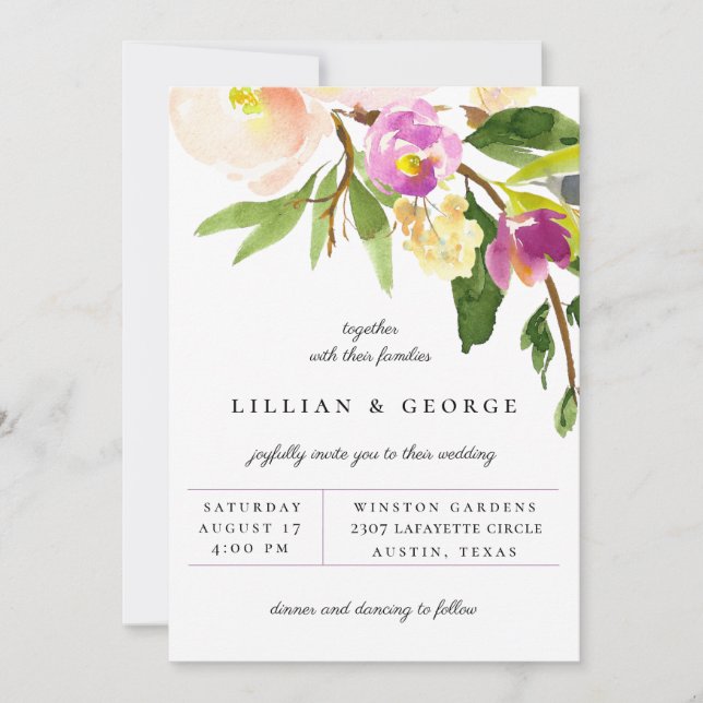 Cassis Lila Floral Bouquet Einladung zur Hochzeit (Vorderseite)