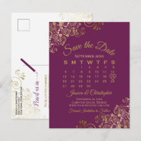 Cassis Lila Goldene Hochzeits-Save-the-Date-Kalend