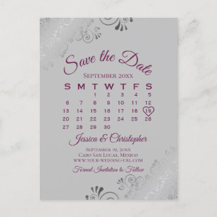 Cassis Lila Gray Wedding Save the Date Calendar Ankündigungspostkarte