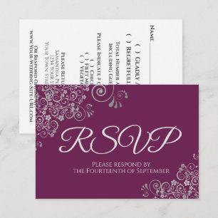Cassis Lila Magenta Elegante Hochzeit RSVP Karte