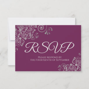 Cassis Lila Magenta Elegante Hochzeit RSVP Karte