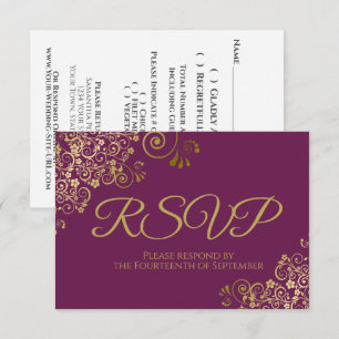 Cassis Lila Magenta Elegante Hochzeitsfeier RSVP Karte