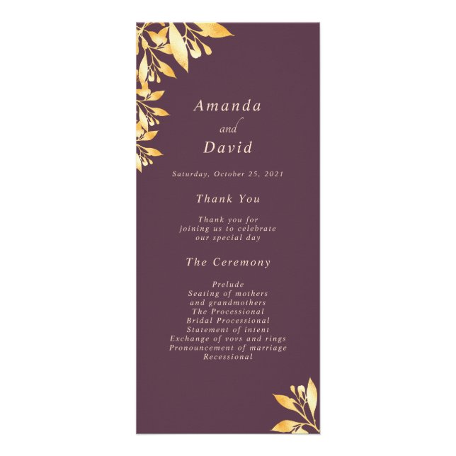 Cassis maroon botanisches Hochzeitsprogramm Werbekarte (Vorne)