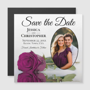Cassis Rose auf White Wedding Save The Date Foto Magneteinladung