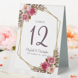 Cassis Wedding Tischnummer Floral Gold Geometric Tischaufsteller