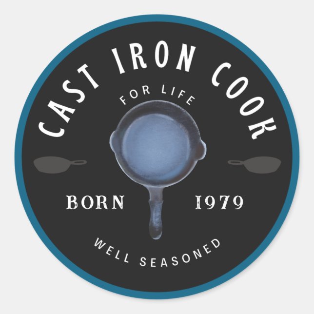 Cast Iron Cook for Life Well Seasoned Runder Aufkleber (Vorderseite)