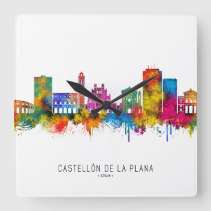 Castellón de la Plana Spanien Skyline Quadratische Wanduhr