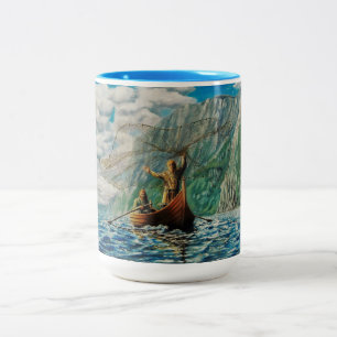 Casting des Netzes, Viking-Männer im bost fangen Zweifarbige Tasse