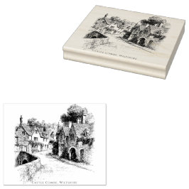 Castle Combe Village Sketch, Wiltshire England Gummistempel