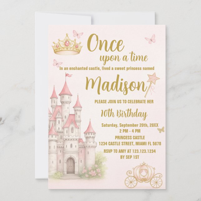 Castle & Crown Princess Invitation d'anniversaire (Devant)