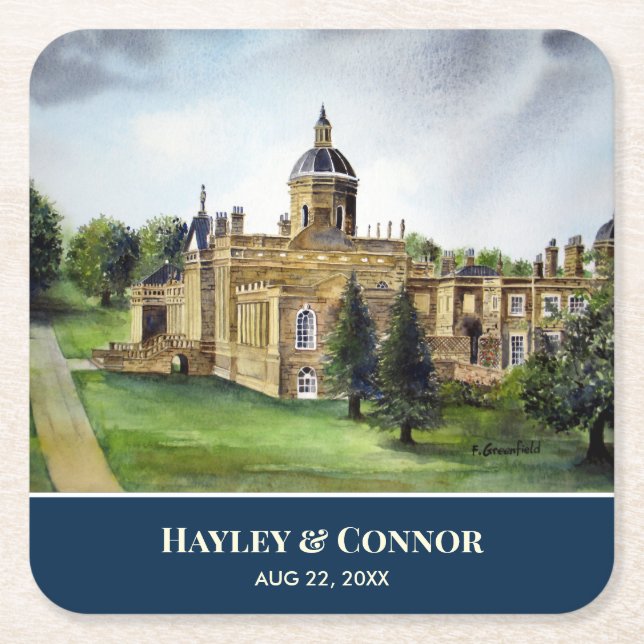 Castle Howard York England Aquarellmalerei Rechteckiger Pappuntersetzer (Vorderseite)