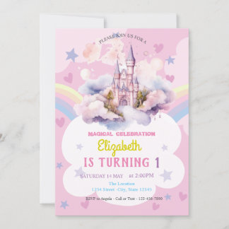 Castle Rainbow Hearts Stars Geburtstag Einladung