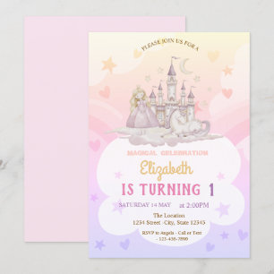 Castle Rainbow Princess Pony Birthday Einladung