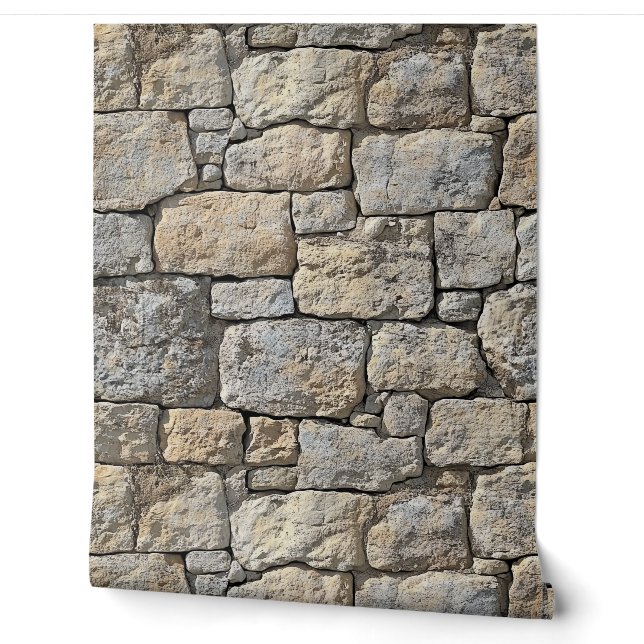 Castlecore Beige Stone Wall Tapete (Abrollen)