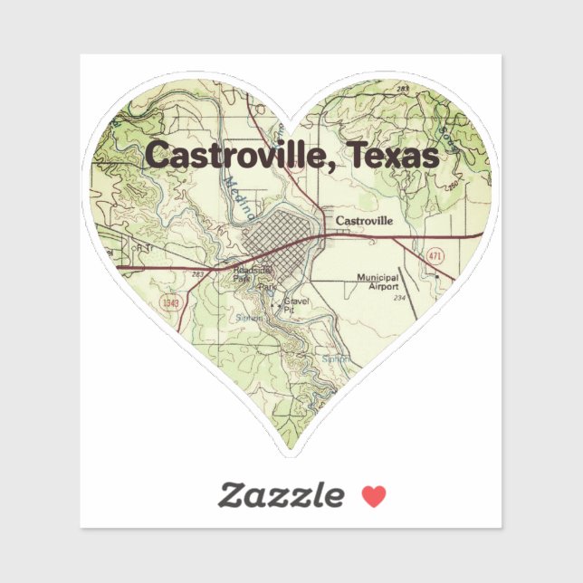 Castroville TX Topo Karte Aufkleber (Blatt)