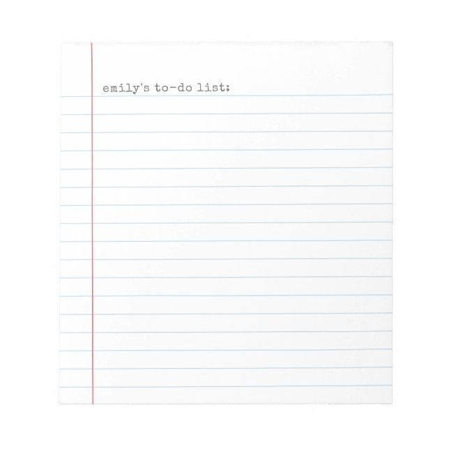 Casual Binder Paper Lined To Do List + Name Notizblock (Vorderseite)