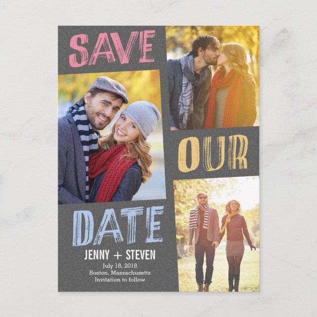 Casual Chic Save the Date Postcard Ankündigungspostkarte (Vorderseite)