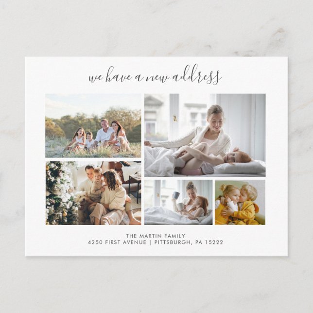 Casual Script | 5 Fotos Umzugsankündigung Postkarte (Vorderseite)
