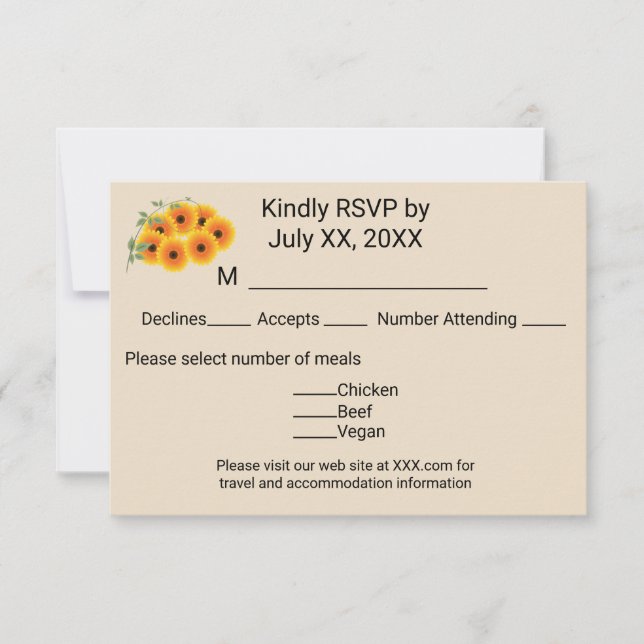 Casual Sunflower RSVP Karte (Vorderseite)