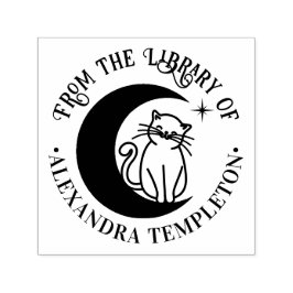 Cat #3 auf einem Crescent Moon Library Book Name Permastempel