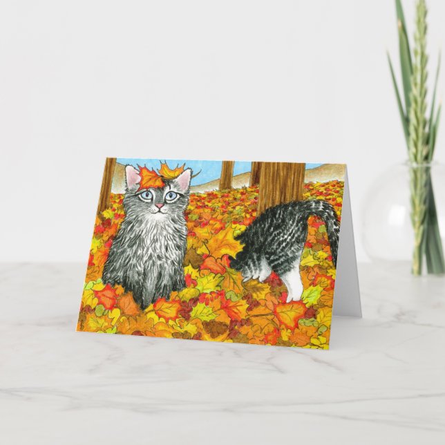 Cat 441 Herbst Herbst lustige Grußkarte Karte (Vorderseite)