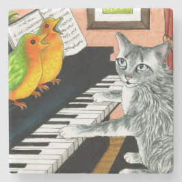 Cat 457 playing Piano Birds Steinuntersetzer