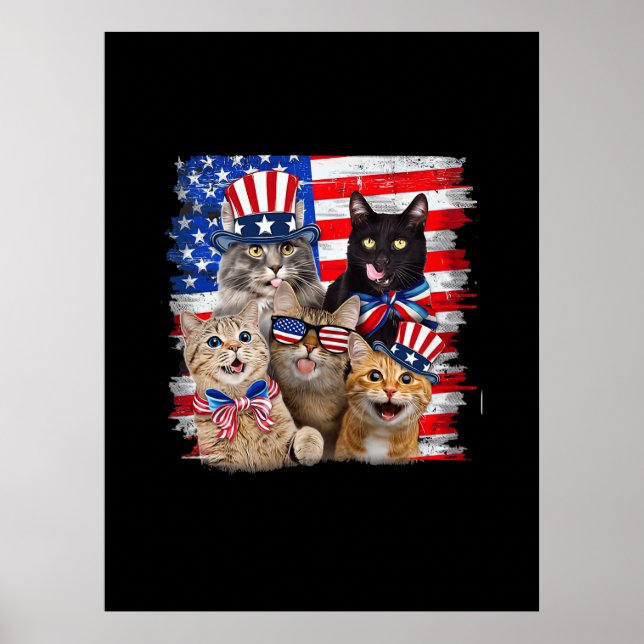 Cat 4. Juli Freedom American Flag Sonnenbrille Poster (Vorne)