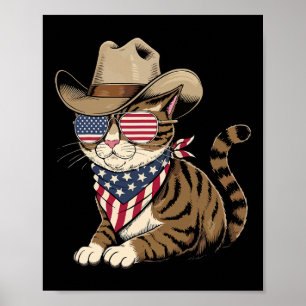 Cat 4. Juli für Cowboy Lover US American Flag Poster