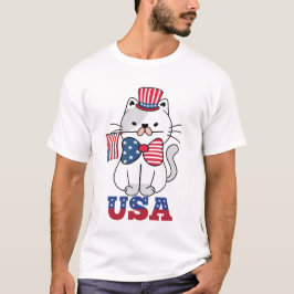 Cat 4. July Kitten USA Flag T-Shirt