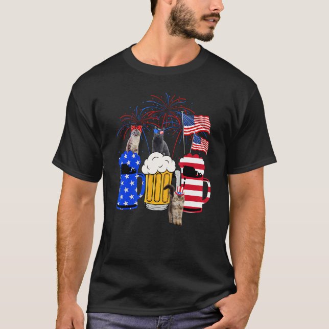 Cat 4th Of July Costumes Red White Blue Beer Glass T-Shirt (Vorderseite)