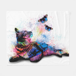 Cat 614 pink blue butterfly fleecedecke