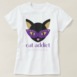 Cat Addict Niedlicher, Lila Goldname T-Shirt