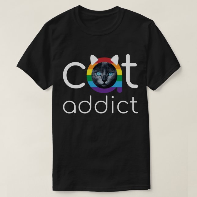 Cat Addict White Rainbow Blue Eyes Artwork T-Shirt (Design vorne)