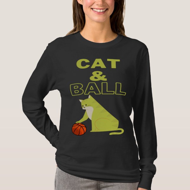 Cat and Ball cat holding a basketball with its paw T-Shirt (Vorderseite)