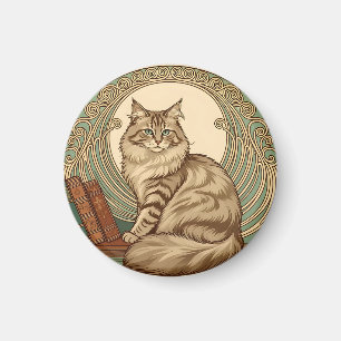 Cat and Books Framed With Geometrical Ornament Magnet