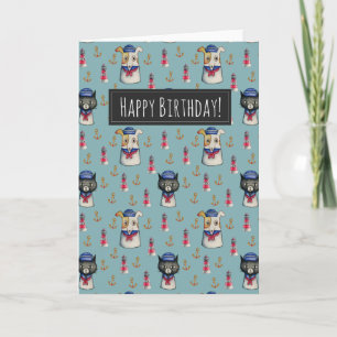 Cat and Dog Sailors Pattern   Happy Birthday Karte