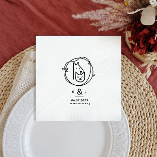Cat and Dog Simple Modern Wedkin Serviette