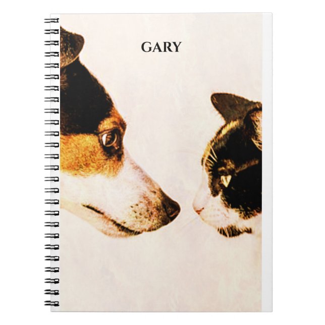 "CAT AND DOG" Spiralheft, personalisierter Name. Notizblock (Vorderseite)