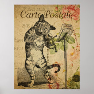 Cat and Fiddle Vintage französische Postkarten-Pos Poster
