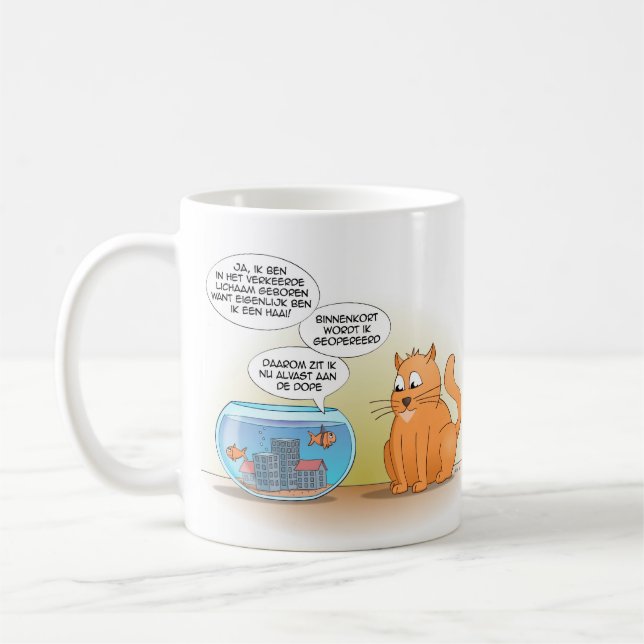 Cat and fish; geboren in het verkeerde lichaam kaffeetasse (Links)